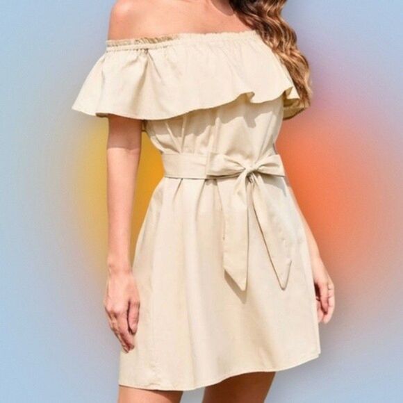 NWT Marlene Ruffle Off Shoulder Tie Waist Mini Dress - Size. L Cupshe - Picture 7 of 7